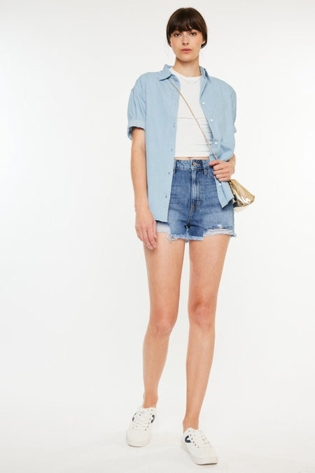 Kancan Distressed Raw Hem High Waist Denim Shorts - S. M. & Co. Denim Shorts