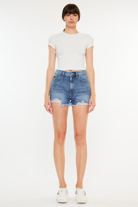 Kancan Distressed Raw Hem High Waist Denim Shorts - S. M. & Co. Denim Shorts