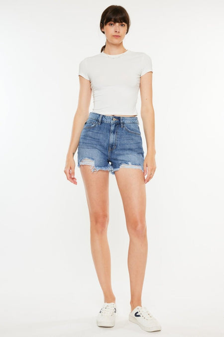 Kancan Distressed Raw Hem High Waist Denim Shorts - S. M. & Co. Denim Shorts