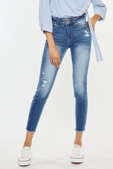 Kancan Distressed Raw Hem High Waist Jeans - S. M. & Co. Denim Jeans