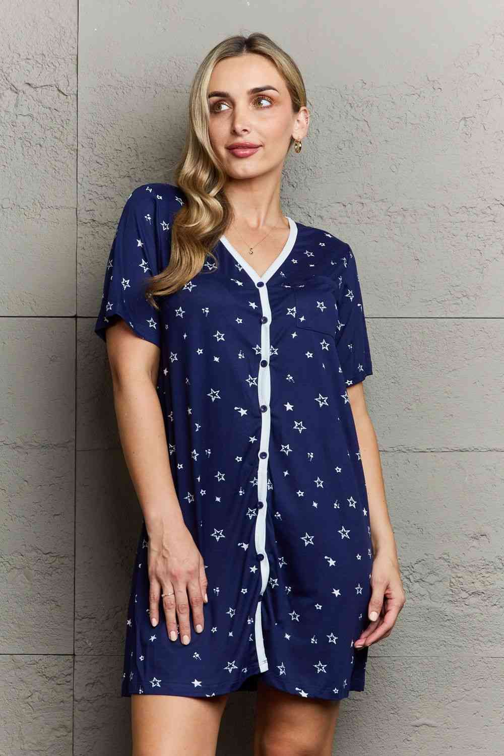 MOON NITE Quilted Quivers Button Down Sleepwear Dress - S. M. & Co. Pajamas