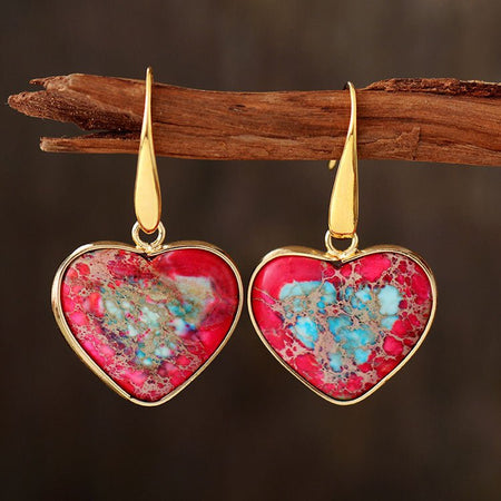 Natural Stone Heart Drop Earrings - AnAs Market