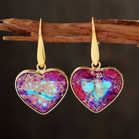 Natural Stone Heart Drop Earrings - AnAs Market