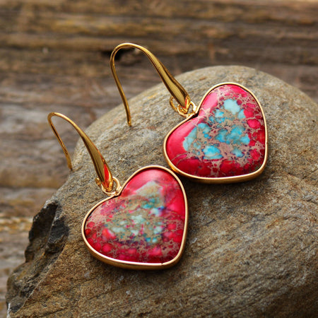 Natural Stone Heart Drop Earrings - AnAs Market