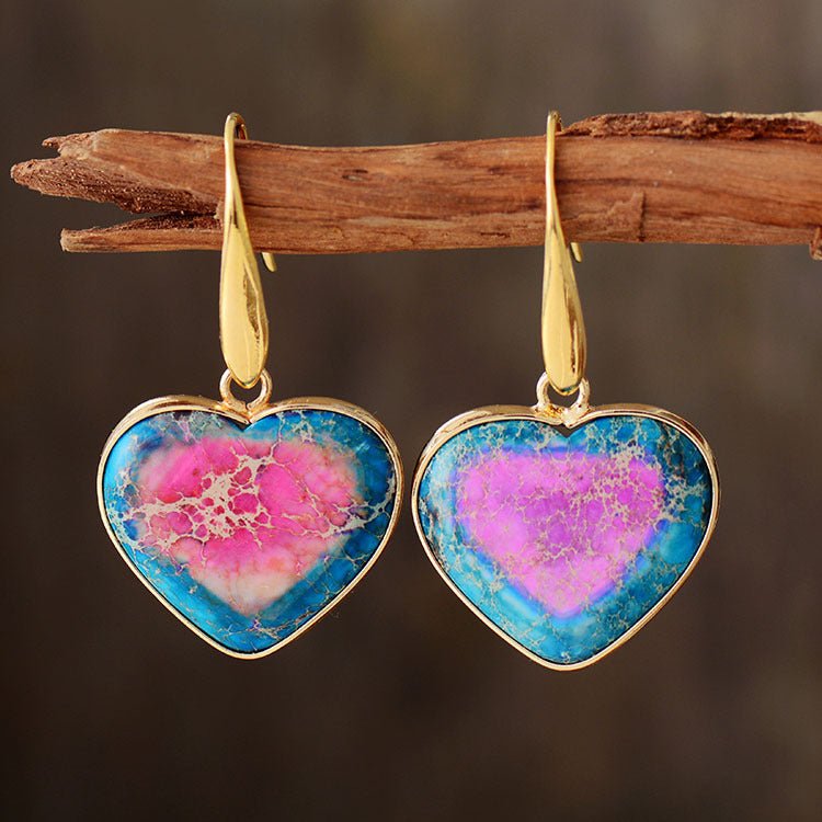 Natural Stone Heart Drop Earrings - AnAs Market