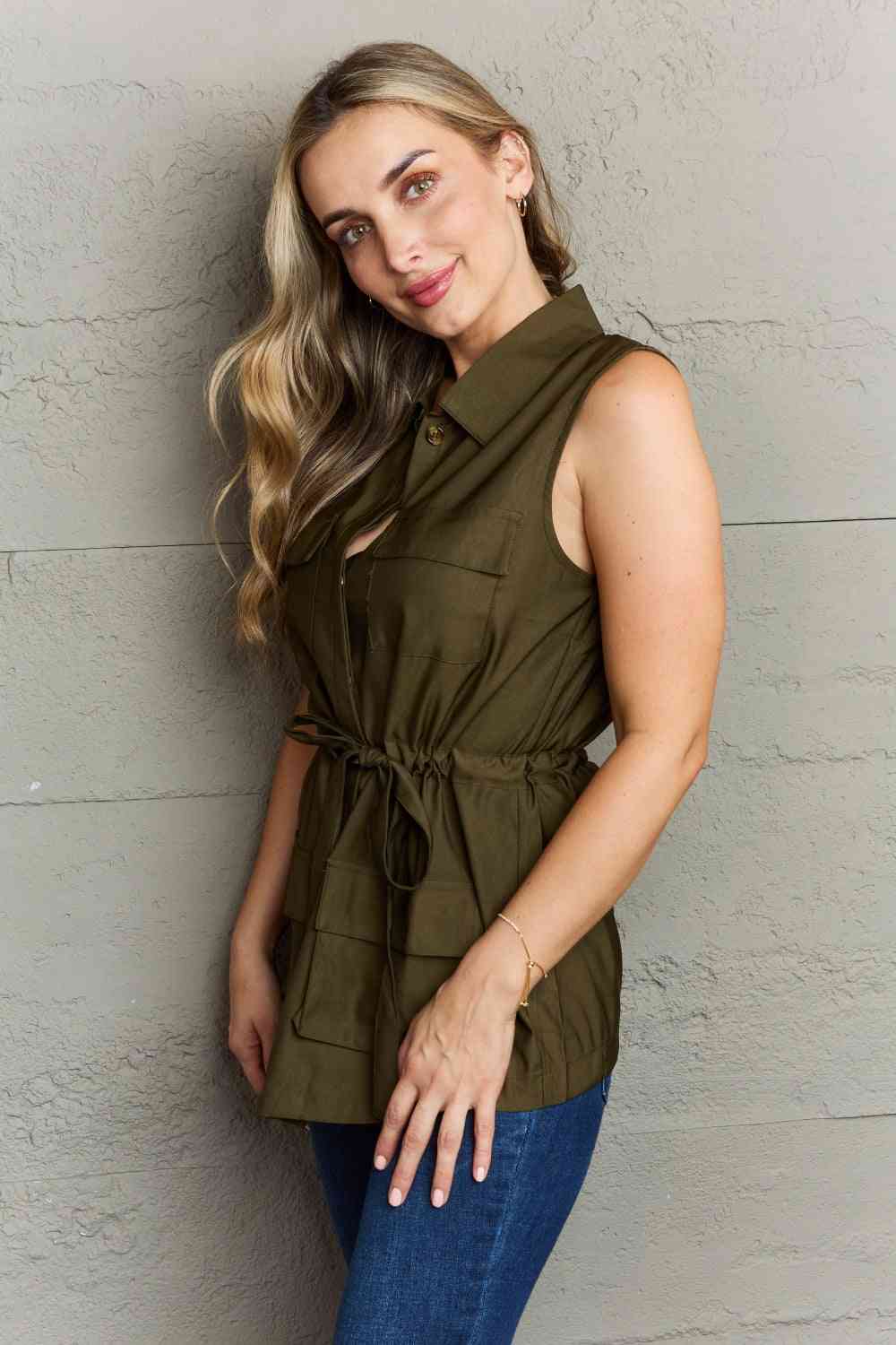 Ninexis Follow The Light Sleeveless Collared Button Down Top - AnAs Market