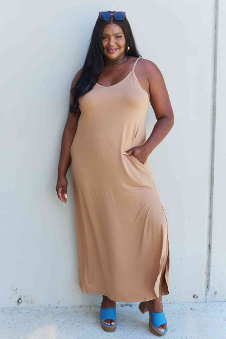 Ninexis Good Energy Full Size Cami Side Slit Maxi Dress in Camel - AnAs Market