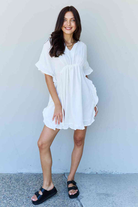 Ninexis Out Of Time Full Size Ruffle Hem Dress with Drawstring Waistband in White - AnAs Market