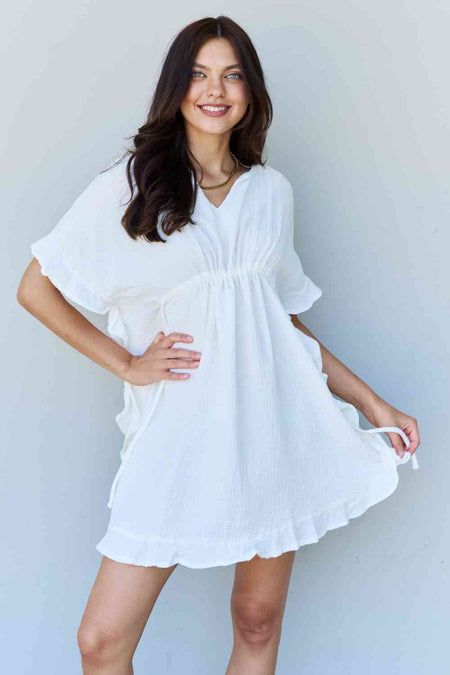 Ninexis Out Of Time Full Size Ruffle Hem Dress with Drawstring Waistband in White - AnAs Market