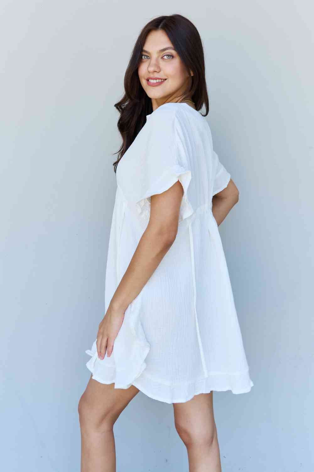 Ninexis Out Of Time Full Size Ruffle Hem Dress with Drawstring Waistband in White - AnAs Market