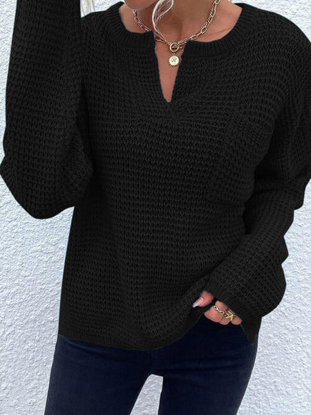 Notched Long Sleeve Sweater - AnAs Market