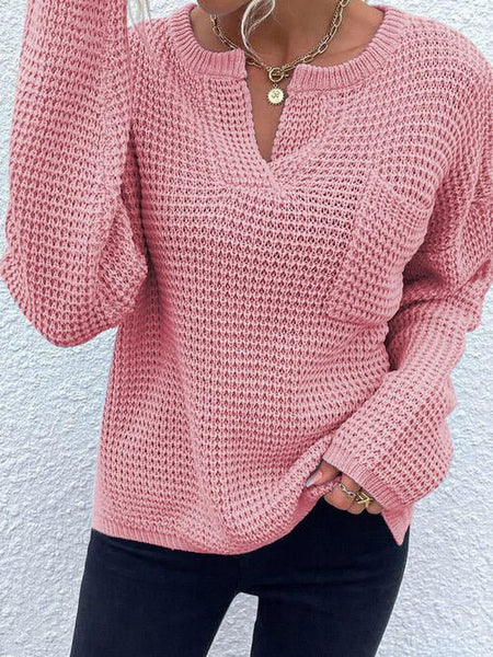 Notched Long Sleeve Sweater - AnAs Market