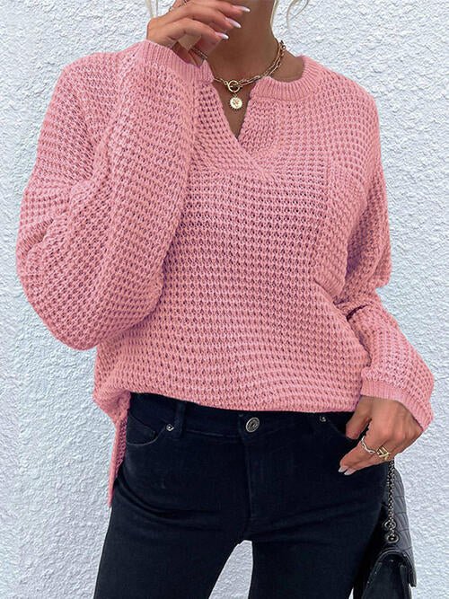 Notched Long Sleeve Sweater - AnAs Market