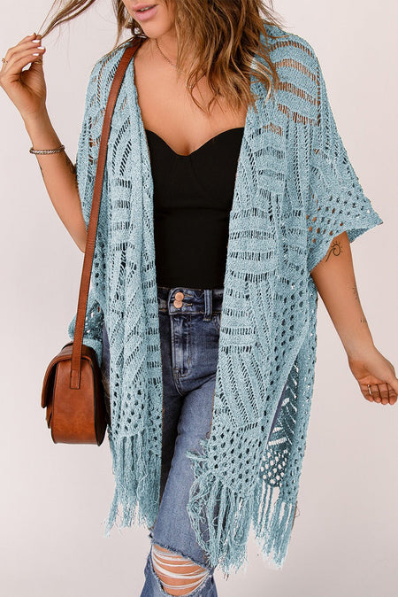 Openwork Open Front Cardigan with Fringes - AnAs Market