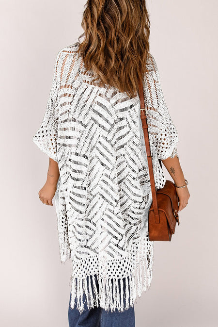 Openwork Open Front Cardigan with Fringes - AnAs Market