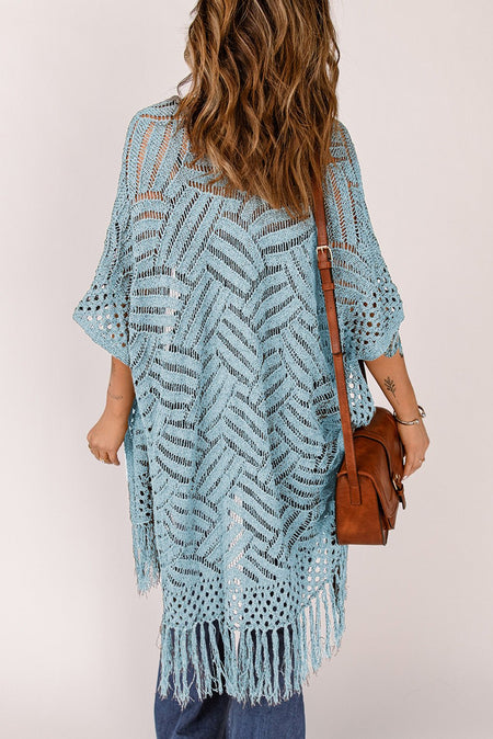 Openwork Open Front Cardigan with Fringes - AnAs Market