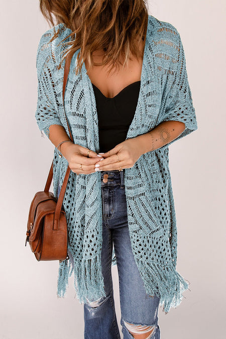 Openwork Open Front Cardigan with Fringes - AnAs Market