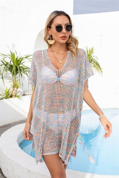 Openwork Slit V-Neck Cover Up - AnAs Market