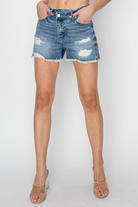 RISEN Stepped Waist Frayed Denim Shorts - AnAs Market