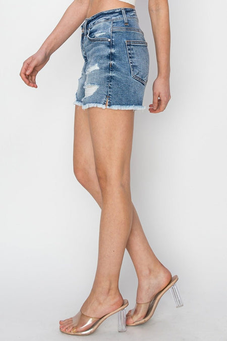 RISEN Stepped Waist Frayed Denim Shorts - AnAs Market