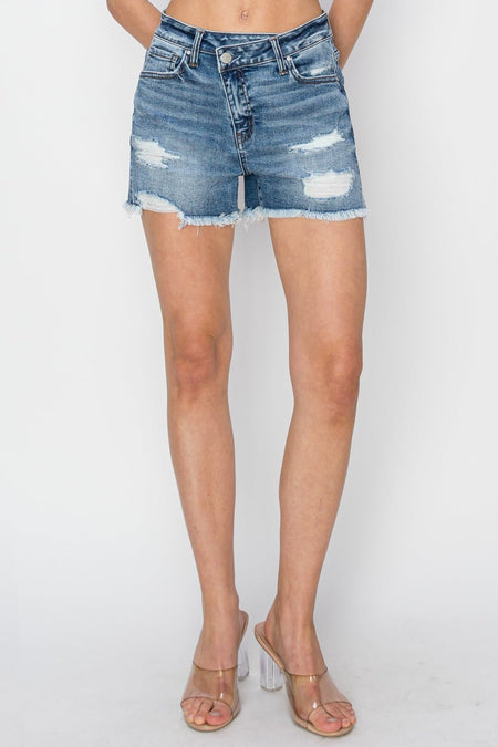 RISEN Stepped Waist Frayed Denim Shorts - AnAs Market