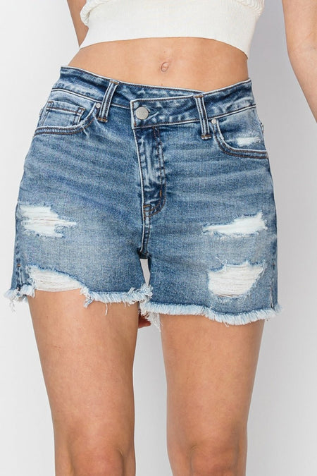 RISEN Stepped Waist Frayed Denim Shorts - AnAs Market