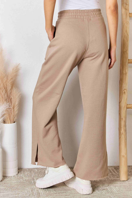 RISEN Wide Waistband Slit Wide Leg Pants - AnAs Market