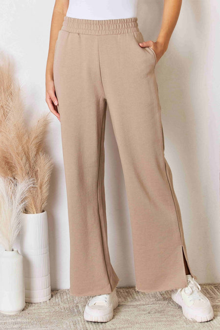 RISEN Wide Waistband Slit Wide Leg Pants - AnAs Market