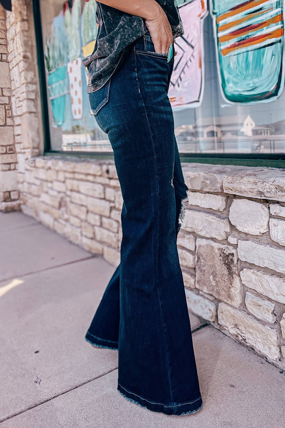 Teal High Rise Bell Bottom Jeans - AnAs Market