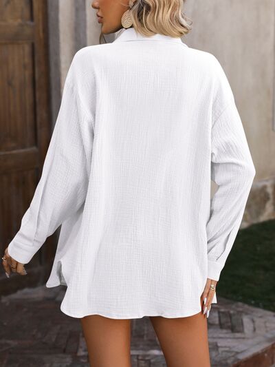 Textured Button Up Dropped Shoulder Shirt - AnAs Market