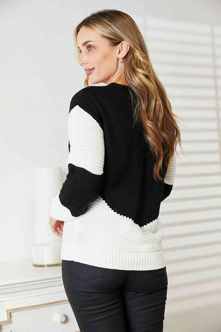 Woven Right Two-Tone Openwork Rib-Knit Sweater - AnAs Market Sweater